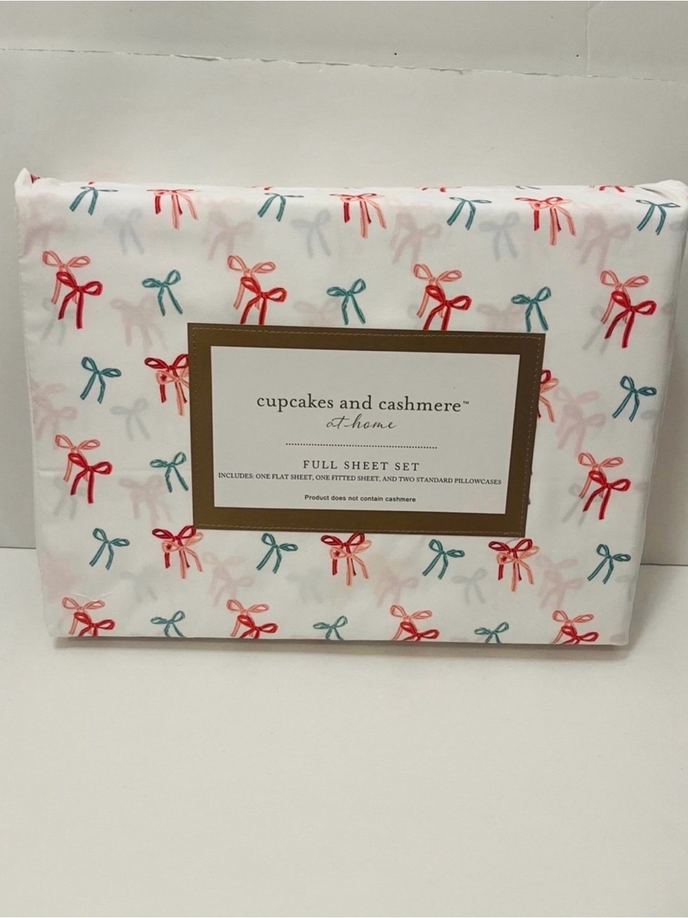 Cupcakes and Cashmere Home Full Size Sheet Set Twin Stripe Bows White Red Green
